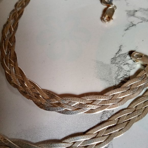 Vtg 925 Sterling Silver Italy 5 Strand Braided Herringbone Necklace/Bracelet Set - Picture 8 of 9